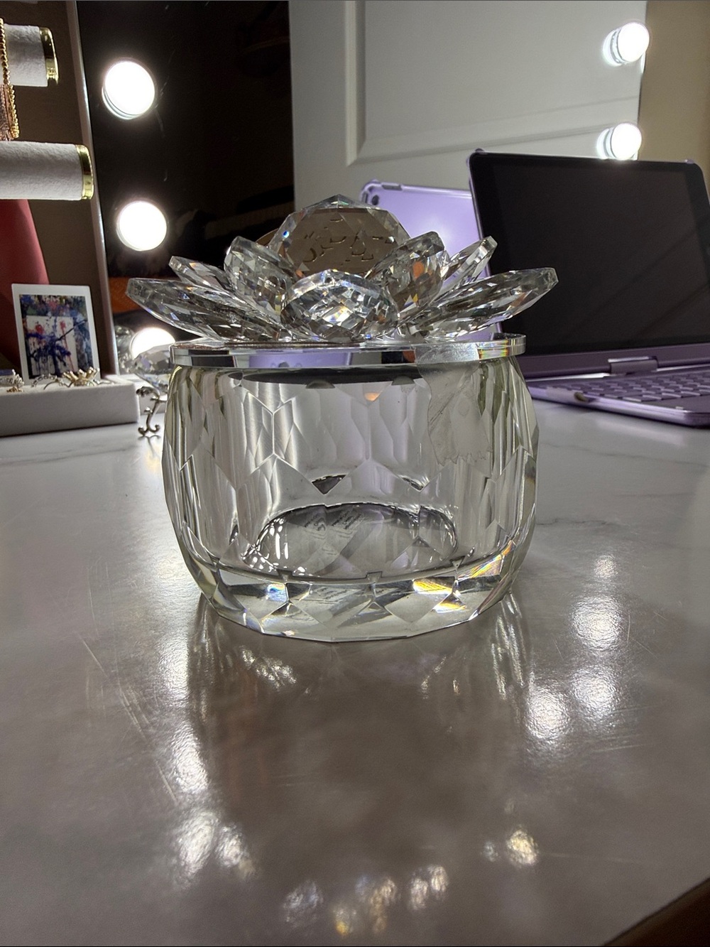 Crystal Lotus Decorative Trinket Jar - crystal decore NWT
